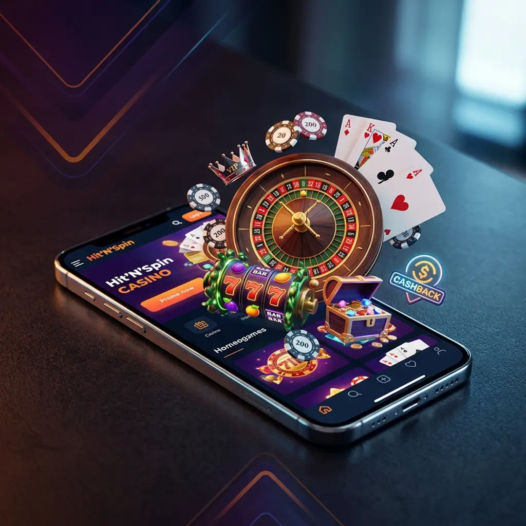 Illustration einer mobilen Casino-Plattform mit Slots und Spielkarten